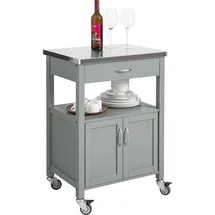 SoBuy Küchenwagen mit Edelstahlplatte Servierwagen Rollwagen Grau FKW22-HG