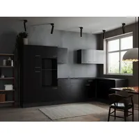 Respekta Winkelküche L-Form 340 cm grau schwarz