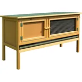 Hasenstall Kaninchenstall Aus Holz Mit Aufklappbarem Dach, 2 Türen, Auslaufsicherer Schale, 115x44,3x65 Cm Hellgelb