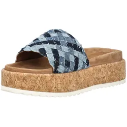 Pantolette LAZAMANI "Lazamani Pantoletten Leder", Damen, Gr. 38, blau (denim), Leder, casual, Schuhe