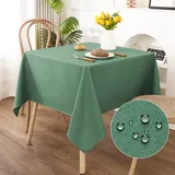 AooHome Tischdecke Abwaschbar, Grün Tischdecken 140x140cm Leinen-Optik Tischtuch aus Polyester Wasserabweisend mit Lotuseffekt, Dauerhaft Kratzfest für Wohnzimmer, Esszimmer, Balkon, Garten