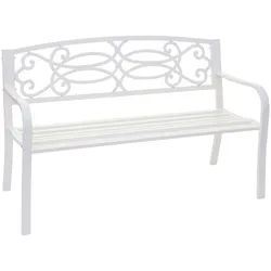 Gartenbank MCW-F44, Bank Parkbank Sitzbank, 2-Sitzer pulverbeschichteter Stahl ~ weiß