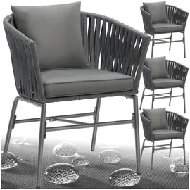Tectake tectake® Stuhlset, Geflecht im Rope-Design, abnehmbare Polyesterbezüge, 60 x 61 x 77 cm