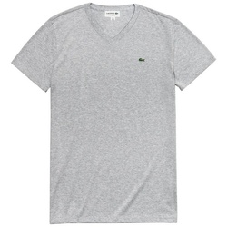 Lacoste T-Shirt V-Neck T-Shirt mit aufgesticktem Krokodillogo grau L