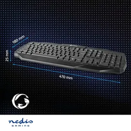 Nedis Gaming Keyboard - USB 2.0 - Folientasten - LED - US international - US-Layout - Stromversorgung über USB - Netzkabellänge: 1.50 m - Gaming