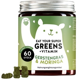 Bears with Benefits Hochdosierter Supergreens Vitaminkomplex - 8 Superfoods für Haare & Immunsystem - Gerstengras, Moringa, Chlorella, Zink, Eisen - Gummibärchen (60 St) - BEARS WITH BENEFITS Eat Your Super Greens