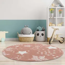 Kinderteppich CARPET CITY "Anime9387", rosa (rosé), H:11mm Ø:120cm, Polypropylen (PP), Teppiche, Spielteppich, Sternen-Teppich, Weicher Flor, Pflegeleicht, Kinderzimmer