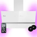 KKT KOLBE Dunstabzugshaube 90 cm 782 cbm/h Umluft Abluft Kopffrei Wandhaube Weiß Glas Smart WiFi App WLAN RGBW-LED-Beleuchtung ECCO9005WM - Weiß/Silber