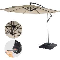 Ampelschirm Terni, Sonnenschirm Sonnenschutz, Ø 3m neigbar, Polyester/Stahl 11kg ~ creme mit Ständer