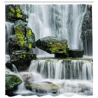 ABAKUHAUS Duschvorhang Wasserfall mit Felsen 175 x 180 cm