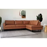 PLACES OF STYLE Ecksofa »Pinto, 290 cm, Cord, Chenille, Lederoptik, Ottomane links / rechts«, mit Keder, schwarze Metallfüße, Wellenunterfederung braun