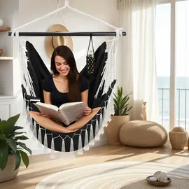 Tectake Hängesessel, Malika, Boho-Style, Belastbarkeit 150kg