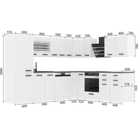 Belini Küchenzeile L-Form 460 x 204 cm Weiß matt