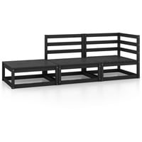 vidaXL 3-tlg. Garten-Lounge-Set Schwarz Massivholz Kiefer