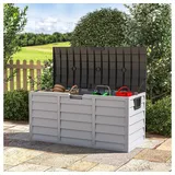 LIVINGANDHOME Gartenbox Abschließbare wasserdichte Gartenbox aus Kunststoff mit Deckel (1 St), Deckel mit Hebefunktion, integrierte Griffe und Rollen grau 290 l | 112 cm x 54 cm x 49 cm