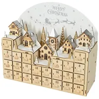 Beleuchteter Holzgeschnitzter Adventskalender, LED-beleuchteter Holz-Adventskalender, 24 Tage Weihnachts-Countdowns, Aufbewahrungsbox