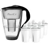 PearlCo Glas-Wasserfilter schwarz + 6 Universal Filterkartuschen