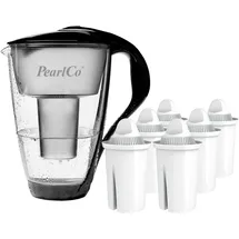 PearlCo Glas-Wasserfilter schwarz + 6 Universal Filterkartuschen