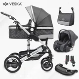 veska Kombi-Kinderwagen Silber/Grau