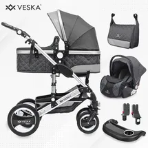 veska Kombi-Kinderwagen Silber/Grau