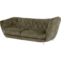 Big-Sofa LEONIQUE "Retro" Sofas Gr. B/H/T: 256 cm x 85 cm x 115 cm, Chenille, Hohe Armlehne rechts, grün (pino) XXL Sofas