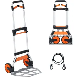 VEVOR Sackkarre Klappbar 140kg Transportkarre aus Aluminiumlegierung und Kunststoff Stapelkarre mit verstellbarem Griff 900-1109mm Faltbarer Trolley inkl. Bindeseil kompakte Größe zum Verstauen