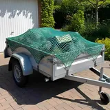 Anhängernetz, Verdicktes Polyester Anhänger Netz, Ladungssicherungsnetz Verwicklungsfrei, Anhängernetze, Dehnbar AbdeckNetz Anhänger, Anhängernetz 2x3m zur Ladungssicherung (Grün, Mit Haken)