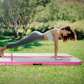 ECD Germany Aufblasbare Gymnastikmatte Airtrack 3m, Rosa, 10 cm Dicke, Tumbling Matte Air Matte Track Trainingsmatte Fitnessmatte Sportmatte Yogamatte mit Tragetasche & elektr. Luftpumpe