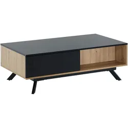 Moderner Couchtisch mit Stauraum, Eiche-Dekor und Schwarz, robust und wasserabweisend. 110x60x38 cm | Kadima Design