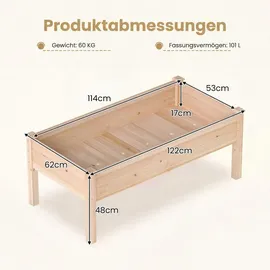 komfotteu Hochbeet 122 x 62 x 48 cm Beige