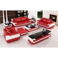 JVmoebel Sofa Ledersofa Couch Wohnlandschaft 3+1+1 Sitzer Garnitur Design, Made in Europe rot|weiß