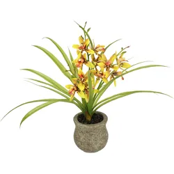 Kunstblume I.GE.A. "Kunstblume Schmetterling Orchidee mit Keramiktopf", orange, B:39cm H:38cm L:11cm, Polyester, Kunstpflanzen, Mit Blätter Luftwurzeln Blume Kunstorchidee Phalaenopsis Kunstpflanze