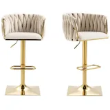 HAUSS SPOLE Barhocker Barhocker Samt 2er Set verstellbare Barstühle Beistellstuhl Drehstuhl (Kücheninsel-Seitenstuhl mit Fassrücken für Küchenessen, mit handgewebter Rückenlehne, mit Chromfußstütze und -basis)