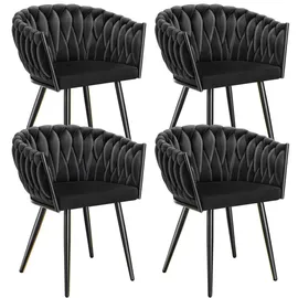 Tectake Esszimmerstuhl Astano Samt schwarz 4er Set