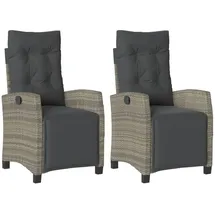 vidaXL Gartensessel mit Fußteil 2 Stk. Verstellbar Grau Poly Rattan