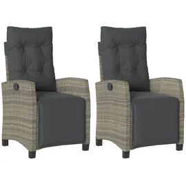 vidaXL Gartensessel mit Fußteil 2 Stk. Verstellbar Grau Poly Rattan