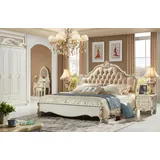 JVmoebel Schlafzimmer-Set Luxuriöses Schlafzimmer Set aus Holz und Leder im klassischen Design, (Bett/2x Nachttisch, 3-tlg., Bett/2x Nachttisch), Made in Europa weiß