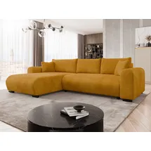 Mirjan24 Ecksofa Merkos, Wohnzimmer L-Form mit Bettkasten und Schlaffunktion, Holzkonstruktion, Seite universal (Farbe: Wave 05) - Gelb