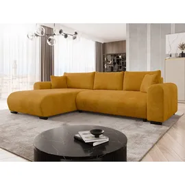 Mirjan24 Ecksofa Merkos, Wohnzimmer L-Form mit Bettkasten und Schlaffunktion, Holzkonstruktion, Seite universal (Farbe: Wave 05) - Gelb