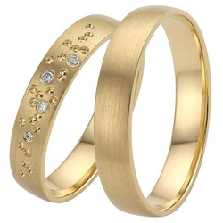 Firetti Trauring Schmuck Geschenk Gold 375 Hochzeit Ehering „LIEBE“ Sterne, Made in Germany – mit o. ohne Brillanten/Diamanten gelb|goldfarben 17,5