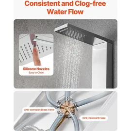 Vevor Duschpaneel-Turmsystem (5 Modi) mit Regenwasserfall-Duschkopf, (1345 mm) Duschsäule aus 304 Edelstahl, Regenmassagesystem zur Wandmontage, mit Handbrause & Wannenauslauf & 2 Körperdüsen