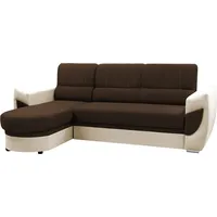 Schlafsofa, Ecksofa mit Bettkasten, einzigartige Ottomanenform, L-förmiges Ecksofa, moderne konturierte Armlehnen, elegante Steppung, Ottomane lin... - Braun/Beige