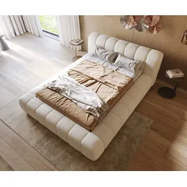 DeLife Polsterbettgestell Cutio 140x200 cm Bouclé Creme-Weiß - Weiß/Creme