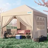 Quictent Pavillon 3x3 Faltpavillon mit 4 Seitenteilen, Wasserdicht Gartenpavillon mit Rolltasche,Partyzelt Gartenzelt, Beige - Beige