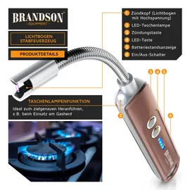 Brandson 3x Feuerzeug elektrisch, Lichtbogen Stabfeuerzeug USB aufladbar, Kerzenanzünder für Küche, Kerzen, Gasherde, Grill, Kamin