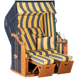 Sunny Smart SunnySmart Strandkorb Rustikal 250 Plus, BxTxH: 125x90x160 cm, Halblieger, Ostsee-Modell, (OTTOs Choice), 2-Sitzer, komplett montiert, Oberkorb in einem Stück geflochten blau