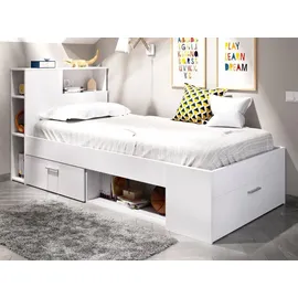 dekit Bett, mit Kopfteil, Stauraum & Schublade - 90 x 190 cm, - Weiß, - LEANDRE