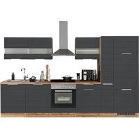 Kochstation Küche »KS-Luhe«, 330 cm breit, wahlweise mit oder ohne E-Geräten, gefräste MDF-Fronten, grau