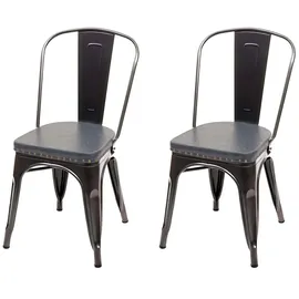 Mendler 2er-Set Esszimmerstuhl HWC-H10e, Küchenstuhl Stuhl Chesterfield Metall Kunstleder Industrial Gastronomie ~ schwarz-grau