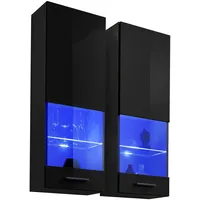 99rooms Teka Vitrine VII Schwarz Schwarz Hochglanz ohne LED-Beleuchtung